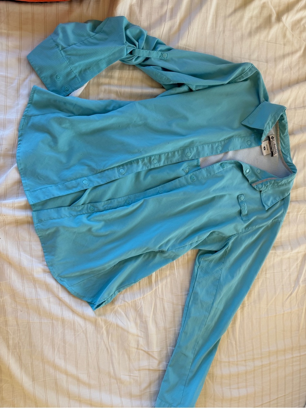 Columbia PFG Tamiami II Women M Aqua Fishing Shirt Omni Shade UPF 40